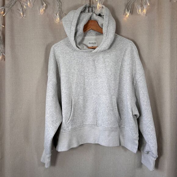 Abercrombie & Fitch Women's Essential Popover Hoodie in Light Gray | Size S/M - Picture 2 of 9